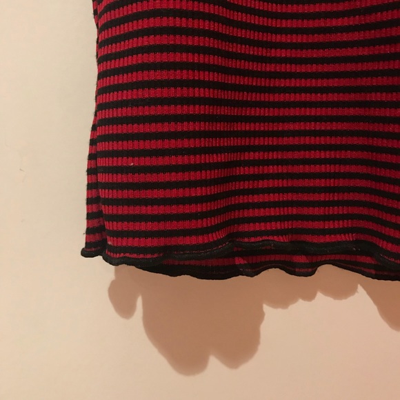 zara red/black striped ribbed frill mock neck top - Picture 3 of 5